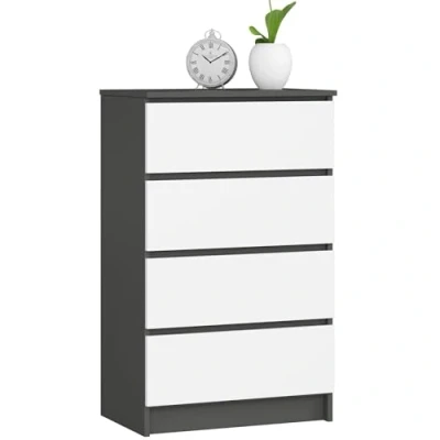 Abbildung von Home Collective Kommode in Graphit weiß mit 4 geräumigen Schubladen, 60 cm breit, 99 hoch Schlafzimmer Flur Wohnzimmer Organizer Schubladen Holz Highboard Sideboard Schrank