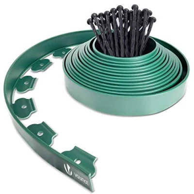 Abbildung von VOUNOT Flexible Rasenkante Kunststoff, mit 30 Erdanker, Länge 10m Höhe 5cm, Grün