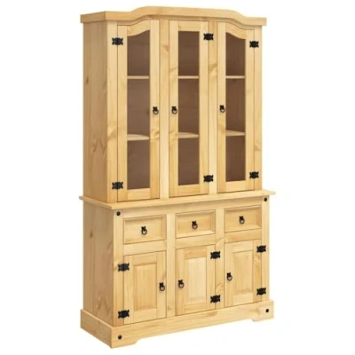 Abbildung von vidaXL Massivholz Highboard Anrichte Wohnzimmerschrank Vitrinenschrank Buffetschrank Landhaus Corona 112x43x196 Braun Mexikanische Kiefer
