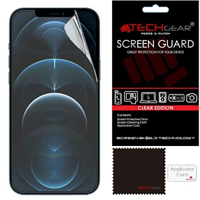 Abbildung von TECHGEAR [3 Stück] Displayschutzfolie für iPhone 12 Pro Max Ultra Klare Schutzfolie Displayschutz mit Reinigungstuch + Applikationskarte kompatibel