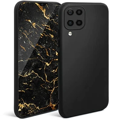 Abbildung von Moozy Minimalist Series Silikon Hülle für Samsung A12, Schwarz Mattes Finish, Dünne, Leichte, Weiche TPU Handyhülle Schutzhülle Case Cover