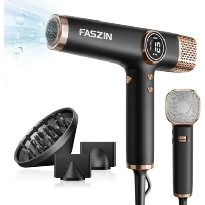 Abbildung von Faszin Haartrockner Leichter Föhn mit 110.000 RPM bürstenlosem Motor für Schnelles Trocknen, 200 Millionen Ionen fön, Wenig Lärm, LED Anzeige, 3 Magnetdüse Zuhause, Salon