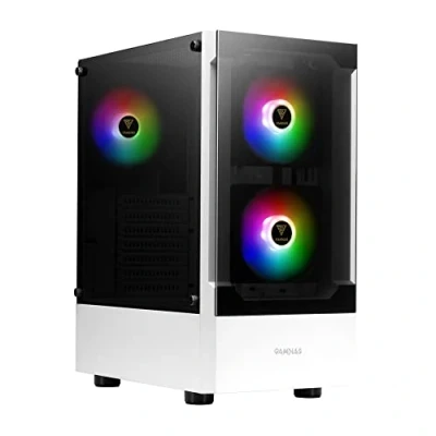 Abbildung von GAMDIAS ATX Mid Tower Gaming PC Gehäuse, Enthält 3 x 120 mm ARGB Lüfter, High Airflow Mesh Front, Gehärtetes Glas Seitenteil, PSU Abdeckung, Weiß