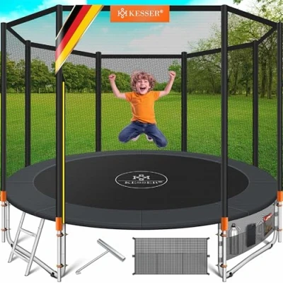 Abbildung von KESSER® Trampolin Outdoor Ø 244/305/366/427 cm Komplettset mit Sicherheitsnetz, Leiter, Randabdeckung &amp; Seitentasche und Montagezubehör Kindertrampolin Gartentrampolin Belastbarkeit 150 kg