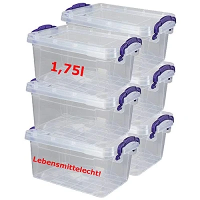 Abbildung von DIES&amp;DAS 6er Set stapelbare Aufbewahrunsboxen Lagerboxen mit Deckel/Klickverschluss u. Griffen 1,75 L Lebensmittelecht