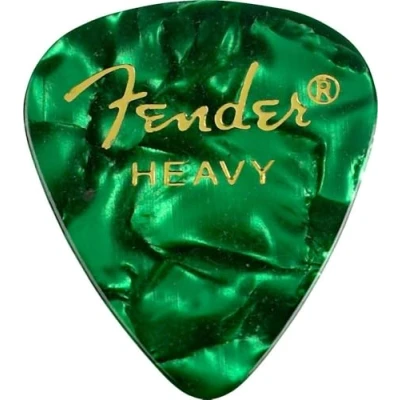 Abbildung von Fender 351 Shape Premium Plektren (12 Stück) für E Gitarre, Akustikgitarre, Mandoline und Bass Heavy Grün (Moto)