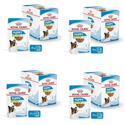Abbildung von ROYAL CANIN x Small Puppy 4er Pack 4 12 85 g Feuchtnahrung für besonders kleine Hundewelpen Bis zum 10. Lebensmonat Mit Häppchen in Soße Im Pouchbeutel