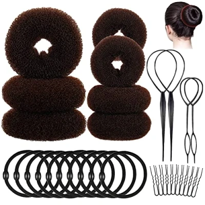 Abbildung von 31pcs Donut Hair Bun Maker​Set Haarstyling Frisurenhilfe Set Haar Brötchen Flechthilfe Haare Duttkissen Klein Maker Haarknoten Former Für Kinder Mädchen Frauen
