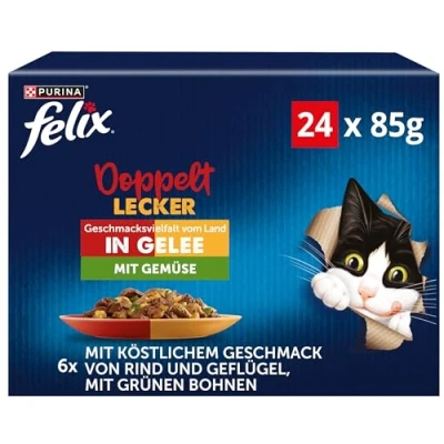 Abbildung von FELIX So gut wie es aussieht Doppelt Lecker Katzenfutter nass in Gelee, Sorten Mix, 4er Pack (4 x 24 Beutel à 85g)