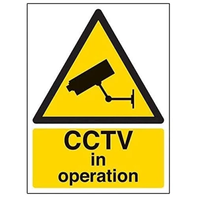 Abbildung von VSafety Warnschild „CCTV in Operation“ („Videoüberwachung Betrieb“), Hochformat, 150 x 200 mm, 2 mm starrer Kunststoff, englische Version