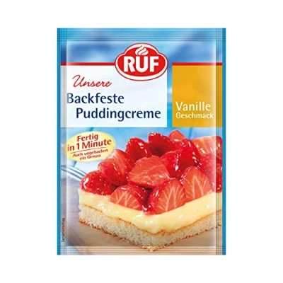 Abbildung von RUF Backfeste Puddingcreme mit Vanille Geschmack, Puddingpulver als Grundlage für Erdbeerkuchen &amp; Obst Törtchen, schnell zubereitet, glutenfrei, 42g