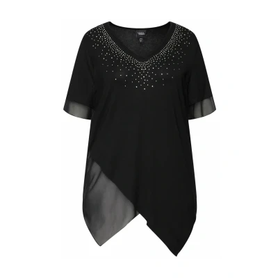 Abbildung von Ulla Popken Layered Short Sleeve Rhinestone Bluse, Damen, Größe: 42/44, Black