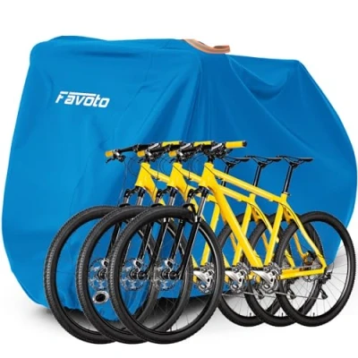 Abbildung von Favoto Fahrradabdeckung Fahrrad Abdeckplane Wasserdicht für 2 3 Fahrräder 210T Oxford Gewebe Fahrradgarage Plane Schutzhülle Abdeckhaube mit Beutel 200 x 105x 110CM Blau