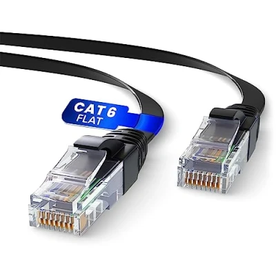 Abbildung von Mr. Tronic 20m Flaches Ethernet Netzwerkkabel Cat 6, LAN mit RJ45 Anschlüssen Für Schnelle &amp; Zuverlässige Internet, AWG24 Flach Patchkabel 6 1 Gbps UTP CCA (20 Meter, Schwarz)