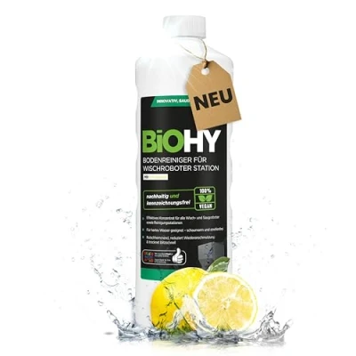 Abbildung von BiOHY Bodenreiniger Für Wischroboter Station mit Frischeduft (1l Flasche) Reinigungsmittel Konzentrat alle Wisch &amp; Saugroboter Nass Funktion Schaumarm Streifenfrei Böden