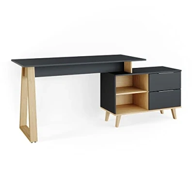 Abbildung von Vicco Schreibtisch Nautica, Anthrazit/Buche, 138 x 60 cm mit Schubladen, XL