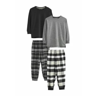 Abbildung von Next Set LONG Sleeve Check 2 PACK Regular FIT Nachtwäsche für Kinder, Größe: 98, Monochrome