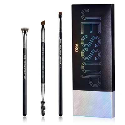 Abbildung von Jessup Pinselset Make Up Pinsel Augenbrauenpinsel Set 3 teilig professionelles Makeup Set, hochwertiges Pinselset, Schwarz Silber T326
