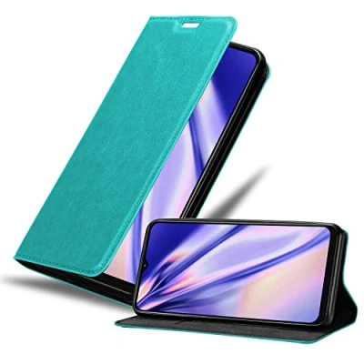 Abbildung von Cadorabo Hülle kompatibel mit Samsung Galaxy A13 5G aus Premium Kunst Leder Flip Klappbare Stoßfeste Magnetische [Standfunktion] [Kartenfächern] Cover für Tasche in Türkis