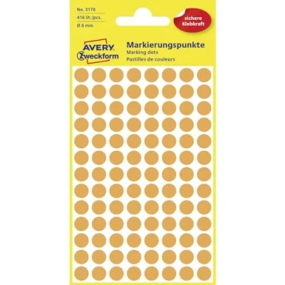 Abbildung von AVERY Zweckform 3178 selbstklebende Markierungspunkte (Ø 8 mm, 416 Klebepunkte auf 4 Bogen, runde Aufkleber für Kalender, Planer und zum Basteln, Papier, matt) neonorange, 1 Stück