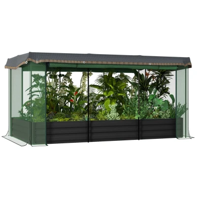 Abbildung von Outsunny Hochbeet Stahl Pflanzkasten, Blumenkasten mit Vogelschutznetz, Sonnenschutz (Gartenbeet, 1 St., Käuterbeet), für Balkon, Terrasse, Dunkelgrau, 230 x 110 cm