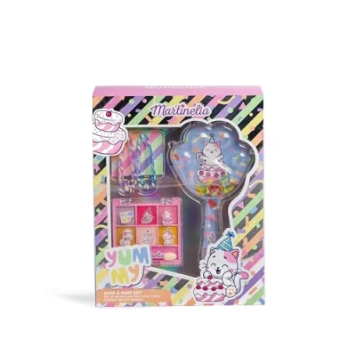 Abbildung von MARTINELIA Make up Set für Augen und Haare Kinder Palette mit 6 Lidschatten + 2 Haarspangen 1 Haarbürste Geschenk Mädchen ab 3 Jahren