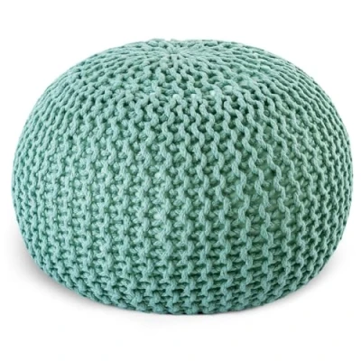 Abbildung von casamia Pouf Ø 55 o. 45 cm Strickhocker Sitzpouf Bodenkissen Premium Outdoor nachhaltig Größe ø cm, Farbe Mint Ocean Wave
