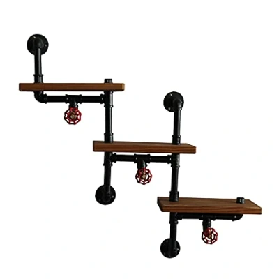Abbildung von Vinbcorw Industrial Regal Wandregal Schwarz Style Aus Metall Holz Vintage Für Schlafzimmer, Wohnzimmer, Küche Und Flur,Schwarz