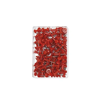 Abbildung von Wedo 54202 Pinnadeln Diabolo Form, Länge 2,3 cm, Kopfdurchmesser 9 mm, Nadellänge 1,1 100 Stück in Klarsichtdose, rot