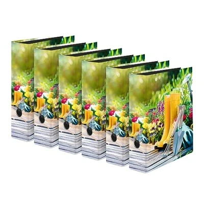 Abbildung von Original Falken 6er Pack Motiv Ordner Garden. Made in Germany. 8 cm breit DIN A4 Ringordner Aktenordner Briefordner Büroordner Plastikordner Motivordner