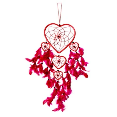 Abbildung von 60cm x 16cm Rot Dreamcatcher Herz Traumfänger Pinke Federn Träume
