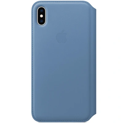 Abbildung von Apple iPhone Xs Max Hülle Echtleder Original Klapphülle Handyhülle Blau
