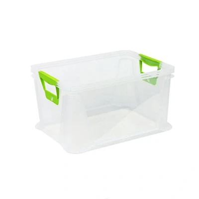 Abbildung von keeeper Aufbewahrungsbox luis, 20 Liter, transparent mit Softgriffen in der Farbe grün, stapelbar, robust, 1 Stück (1006600100000)