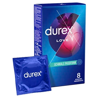 Abbildung von Durex Love Kondome mit anatomischer Easy On Form für leichtes Überziehen &amp; viel Silikongleitgel befeuchtet 8er Pack (1 x 8 Stück)