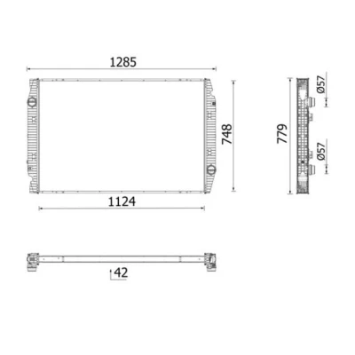 Abbildung von MAHLE ORIGINAL CR 2722 000P Kühler, Motorkühlung Aluminium 1124mm 748mm 42mm mit Schrauben Kühlrippen gelötet