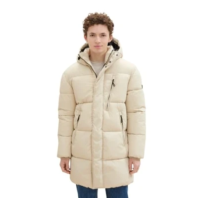 Abbildung von TOM TAILOR Denim Herren 1044639 Puffer Winterparka mit Kapuze, 26199 Beige Alfalfa, M