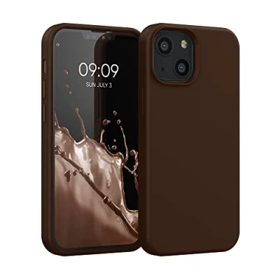 Abbildung von kwmobile Hülle kompatibel mit Apple iPhone 13 Mini Silikon Handy Case Handyhülle weiche Oberfläche kabelloses Laden Chocolate