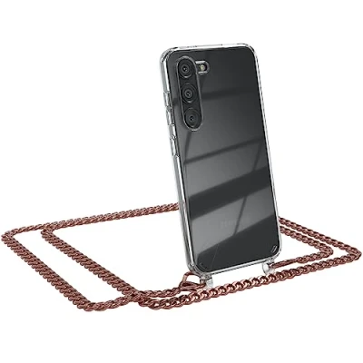Abbildung von EAZY CASE Handykette kompatibel mit Samsung Galaxy S23, Smartphone Lanyard, abnehmbar, Hülle Kordel zum Umhängen, Riemen, Handyhülle Kette für Smartphones in Metall Rosé Gold