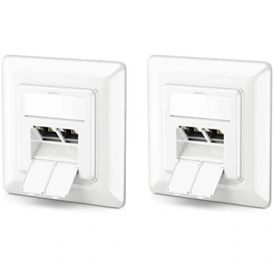 Abbildung von deleyCON 2x CAT6a Netzwerkdose RJ45 Buchse Geschirmt Unterputz Montage 10 Gbit Ethernet Netzwerk LAN Dose Patchkabel Netzwerkkabel Verlegekabel Weiß