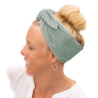Abbildung von Papierdrachen Musselin Haarband für Damen zum Selbstbinden Knotenband Stirnband Haar Accessoires Herbst und Sommer türkis Frauen