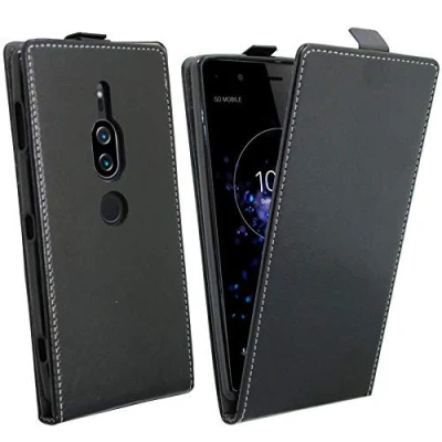 Abbildung von cofi1453 Klapptasche Schutztasche Schutzhülle kompatibel mit Sony Xperia XZ2 Premium Flip Tasche Hülle Zubehör Etui in Schwarz