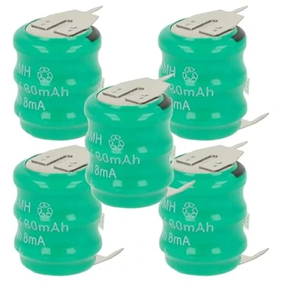 Abbildung von vhbw 5X NiMH Ersatz Knopfzellen Akku Typ V80H 3 Pins 80mAh 3,6V kompatibel mit Modellbau Akkus, Solar Leuchten UVM.