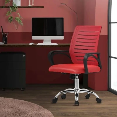 Abbildung von ML DESIGN Bürostuhl Schreibtischstuhl ergonomisch mit Armlehnen Wippfunktion 360 drehbar, Computerstuhl Rot Rollen Gaming Stuhl Drehstuhl
