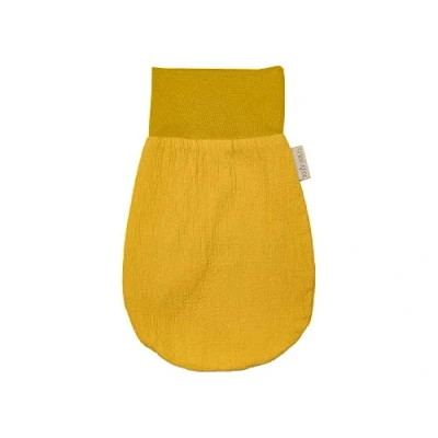 Abbildung von KraftKids Strampelsack Doppelkrepp Gelb Mustard für den Herbst/Winter aus Musselin Baumwolle und warmen Fleece in zwei Größen erhältlich