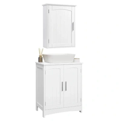 Abbildung von EUGAD Waschbeckenunterschrank, Unterschrank, Waschtischunterschrank, Badezimmerschrank, Hängeschrank Bad,hängender Badschrank mit 2 Türen, verstellbare Ablage, Weiß