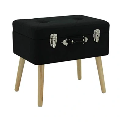 Abbildung von Happy Home Company 13159 Hocker Truhe Nachttisch Kommode Polsterhocker Truhenhocker mit Staufach Ottomane im Kofferdesign Baumwolle/Stoff SCHWARZ