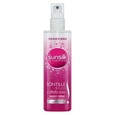 Abbildung von Sunsilk, Acquaspray Lichtfunken, Glossy Spray mit sofortigem Glanz, Entwirren für Haare Arganöl, gegen Frizz Effekt, spendet Glanz helles Haar, 6 Stück à 200 ml