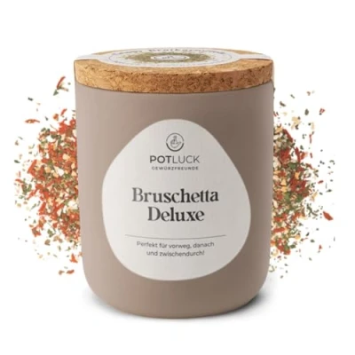 Abbildung von POTLUCK Bruschetta Deluxe Gewürzmischung im Keramiktopf 60g Vegan, glutenfrei und mit natürlichen Inhaltsstoffen