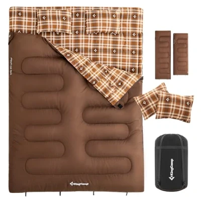 Abbildung von KingCamp Doppelschlafsack Winter Schlafsack 2 Personen Outdoor Warmer Deckenschlafsack Tragbar Leicht 3 4 Jahreszeiten mit Flanell Kissen Camping für Kinder &amp; Erwachsenen 4kg Kaffee