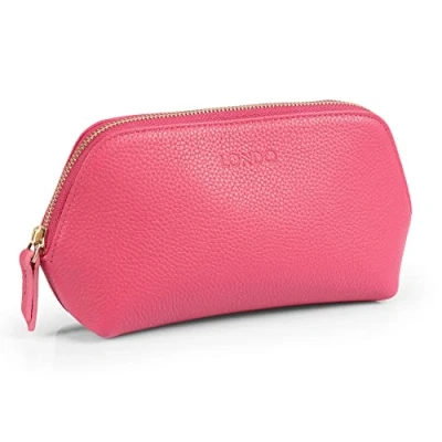 Abbildung von Londo Echtleder Kosmetiktasche, Schminktasche, Make up Tasche für Damen, Mädchen Sonderfach mit Reisverschluss (Rosa)